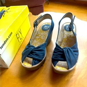 Fly London Blue Wedge Shoes with Modern Elegance